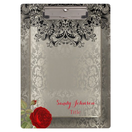  Floral Damask in Antiek Silver Klembord (Voorkant)