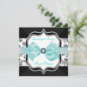 Floral Damask Invite met Blauwgroen Bow Kaart (Staand voorkant)