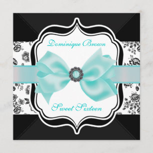 Floral Damask Invite met Blauwgroen Bow Kaart