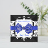 Floral Damask Invite met Blue Bow Kaart (Staand voorkant)
