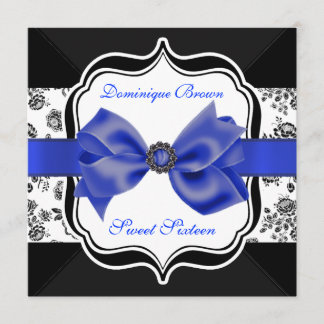 Floral Damask Invite met Blue Bow Kaart