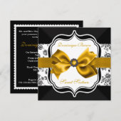 Floral Damask Invite met Gold Bow Kaart (Voorkant / Achterkant)