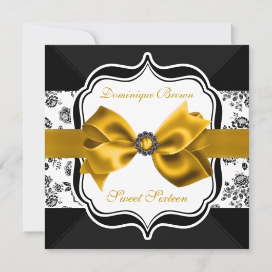 Floral Damask Invite met Gold Bow Kaart (Voorkant)