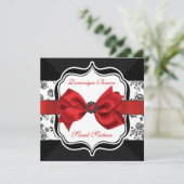Floral Damask Invite met Red Bow Kaart (Staand voorkant)