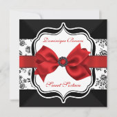 Floral Damask Invite met Red Bow Kaart (Voorkant)