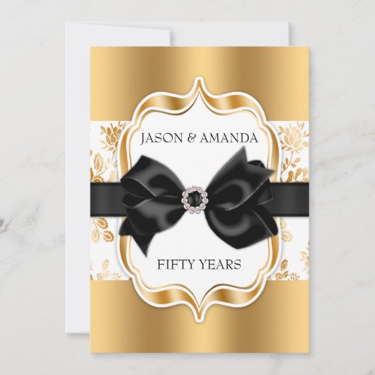 Floral Damask Jubileum Invite w/Bow Kaart (Voorkant)