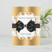 Floral Damask Jubileum Invite w/Bow Kaart (Staand voorkant)