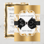 Floral Damask Jubileum Invite w/Bow Kaart (Voorkant / Achterkant)