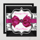 Floral Damask nodigt uit met roze Bow Kaart (Voorkant / Achterkant)