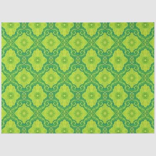 Floral Damask Pattern Green Lemon Yellow Flowers Tissuepapier (Voorkant)