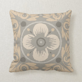 Floral Damask Pattern Pillow in Grey, Tan & Beige Kussen