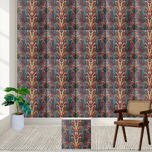 Floral Damask Pattern Tegel - Scandinavische stijl Tegeltje