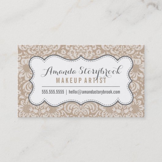 FLORAL DAMASK PATTERN trendy  kraftgrijs Visitekaartje (Voorkant)