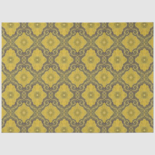 Floral Damask Pattern Yellow Flowers Husk Brown Tissuepapier