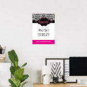 Floral Damask Poster Salon Black White Pink (Thuiskantoor)