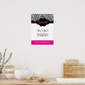 Floral Damask Poster Salon Black White Pink (Keuken)