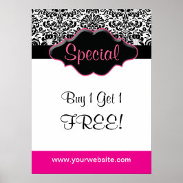 Floral Damask Poster Salon Black White Pink