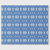 Floral Damask, Sapphire Blue en Grey Cadeaupapier (Vlak)