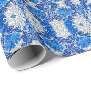 Floral Damask, Sapphire Blue en Grey Cadeaupapier