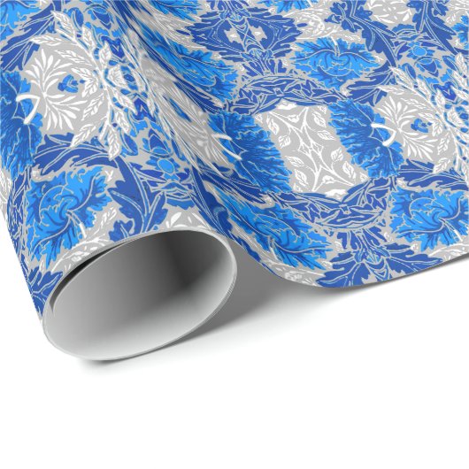 Floral Damask, Sapphire Blue en Grey Cadeaupapier (Rol Hoek)