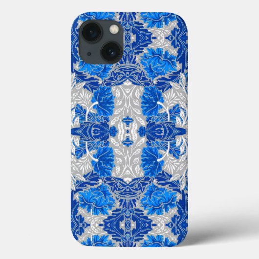 Floral Damask, Sapphire Blue en Grey Case-Mate iPhone Case (Achterkant)