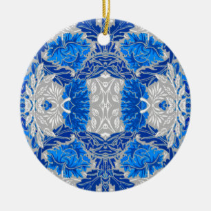 Floral Damask, Sapphire Blue en Grey Keramisch Ornament