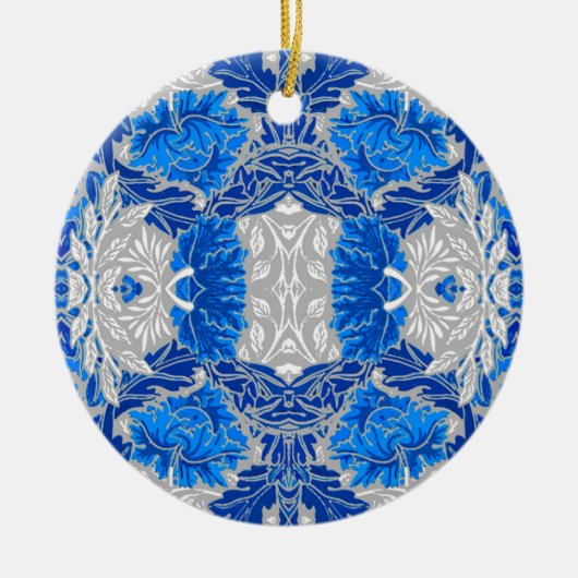 Floral Damask, Sapphire Blue en Grey Keramisch Ornament (Voorkant)