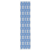 Floral Damask, Sapphire Blue en Grey Korte Tafelloper (Voorkant)