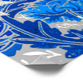 Floral Damask, Sapphire Blue en Grey Poster (Hoek)