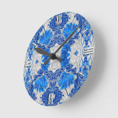 Floral Damask, Sapphire Blue en Grey Ronde Klok (Hoek)