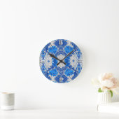 Floral Damask, Sapphire Blue en Grey Ronde Klok (Huis)