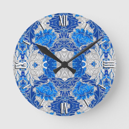 Floral Damask, Sapphire Blue en Grey Ronde Klok (Voorkant)