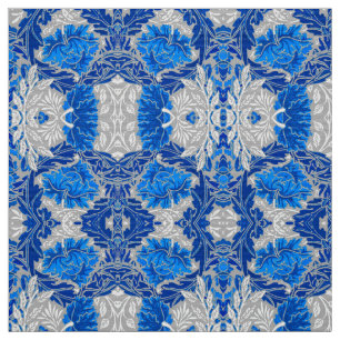 Floral Damask, Sapphire Blue en Grey Stof