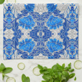 Floral Damask, Sapphire Blue en Grey Theedoek (Gevouwen)