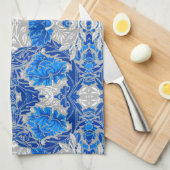 Floral Damask, Sapphire Blue en Grey Theedoek (Quarter Fold)