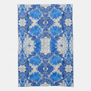 Floral Damask, Sapphire Blue en Grey Theedoek