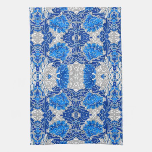 Floral Damask, Sapphire Blue en Grey Theedoek (Verticaal)