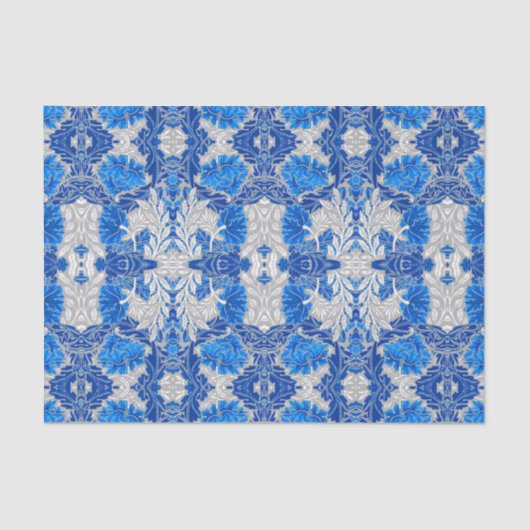 Floral Damask, Sapphire Blue en Grey Tissuepapier (Voorkant)