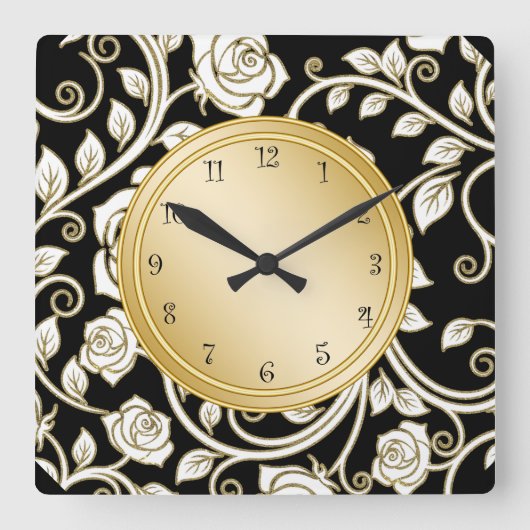 Floral Damask Wall Decor Clock Vierkante Klok (Voorkant)