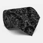 Floral Damask Wedding Black & White Stropdas (Opgerold)