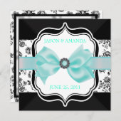 Floral Damask Wedding Invite met Bow Kaart (Voorkant / Achterkant)