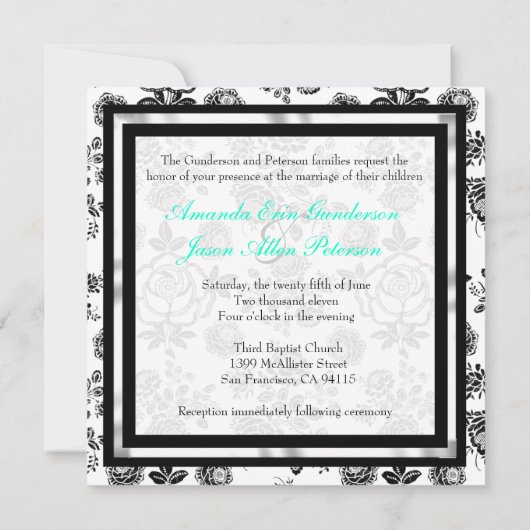Floral Damask Wedding Invite met Bow Kaart (Achterkant)