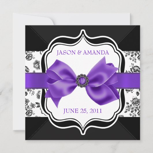 Floral Damask Wedding Invite met Bow Kaart (Voorkant)