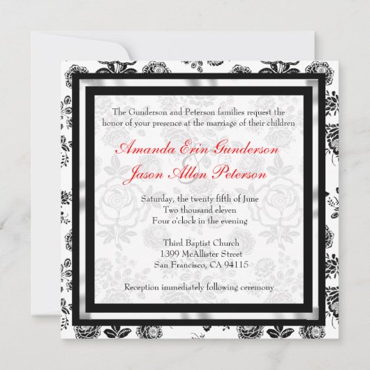 Floral Damask Wedding Invite met Bow Kaart (Achterkant)