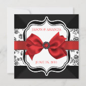 Floral Damask Wedding Invite met Bow Kaart (Voorkant)