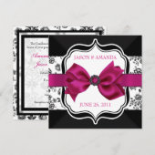 Floral Damask Wedding Invite met Bow Kaart (Voorkant / Achterkant)