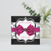 Floral Damask Wedding Invite met Bow Kaart (Staand voorkant)