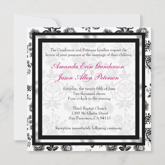 Floral Damask Wedding Invite met Bow Kaart (Achterkant)