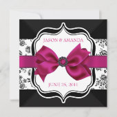Floral Damask Wedding Invite met Bow Kaart (Voorkant)