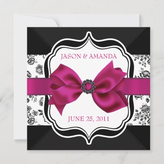 Floral Damask Wedding Invite met Bow Kaart (Voorkant)